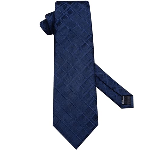 Image of Hi-Tie 70 inches Ties for Men Silk Extra Long Necktie and Pocket Square Cufflinks Set Men Big and Tall Tie Business