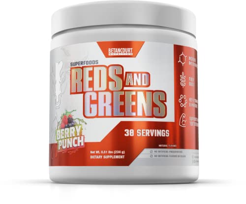 Betancourt Nutrition Reds & Greens Superfood Suplemento en polvo | Impulso de fibra | Aumento de antioxidantes | Vitaminas y minerales clave | 30 porciones (Berry Punch)