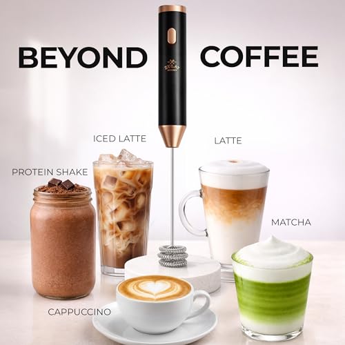 Image of Zulay Kitchen Rechargeable Milk Frother Handheld - Frother Wand, Drink Mixer, Electric Whisk Frother, for Cappuccinos, Matcha & Protein Powder - Ultra Metal 3 Whisk, 1800mAh Black Copper
