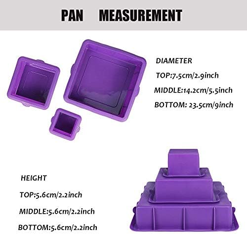 Webake Silicone Cake Moulds Square Cake Tins Set of 3 Tier Layer 9" 6" 3" Non-Stick Baking Molds Bakeware Tray for Birthday Party Wedding Anniversary