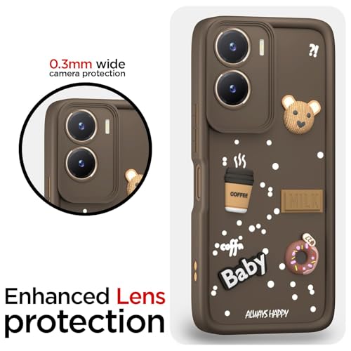 Image of Bintage Cute Fun Ball | Taddy Cartoon 3D Smiley Coffee Cup | Milk Donut | Full Camera Protection Back Cover Compatible for Vivo V2303 / Vivo V29e 5G - Brown