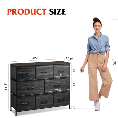 image for WLIVE 8 Drawer Dresser for Bedroom, Fabric Black Dresser with Large St