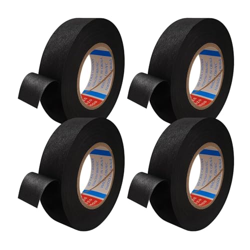 Tuwonwa 4 cintas aislantes negras, (15 m x 19 mm), mazo de cables de tela, cinta adhesiva resistente autoadhesiva, cinta aislante autosellable y cinta de tela para coche, electricidad, aislamiento