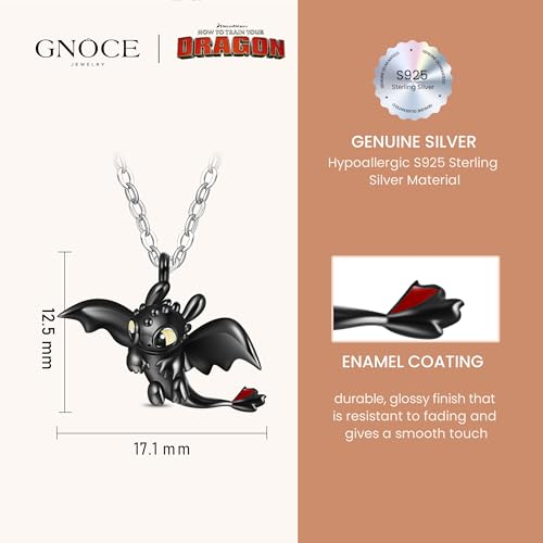 GNOCE How to Train Your Dragon Toothless Flapping Wings Pendant Necklace for Women, S925 Sterling Silver Pendant Necklace for Women Wife, Valentine‘s Day, Mother’s Day Jewelry (Toothless)3