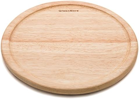 GreenMore Natural Rubber Wood Round Cutting Board with Juice Drip Groove, Best Kitchen Chopping Board for Meat, Cheese and Vegetables, Serving Tray (12 INCHES)