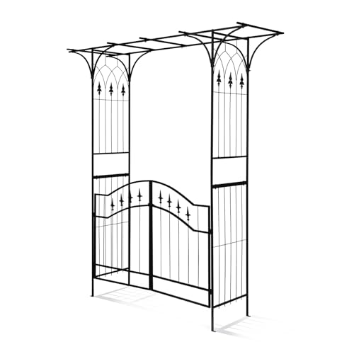 LEADZM Arche en Fer forgé, Arche de Jardin adaptée aux Plantes grimpantes Arrangement de Mariage de pelouse (avec Porte)