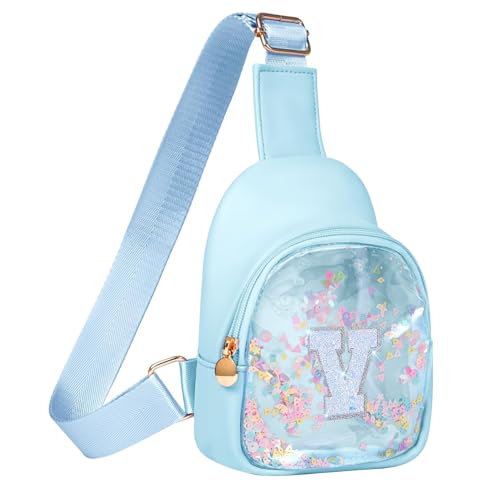 Image of COSHAYSOO Personalized Christmas Birthday Gifts Burr Basket Stuffers for Girls Blue Purse Sling Bag Crossbody Girl Cute Funny Cool Mini Travel Fashion Accessories Monogrammed Initial Letter V