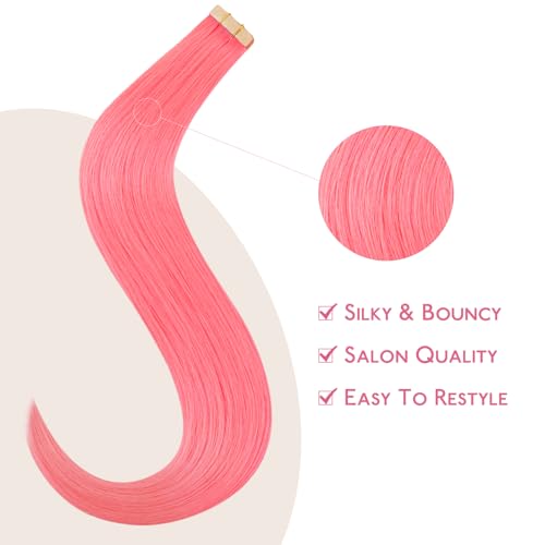 Image of WENNALIFE Tape in Hair Extensions Human Hair Light Pink Tape in Extensions, 10pcs 30g 24 inch Remy Invisible Tape Ins Straight Colored Soft Real Human Hair Tape in Extensions Refill Set Extensions