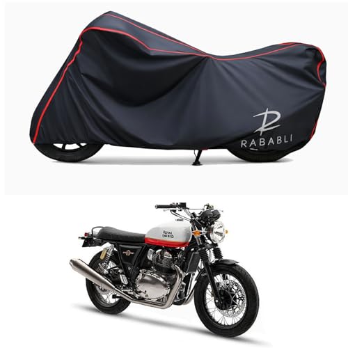 Image of Waterproof Bike Body Cover Compatible for | Royal Enfie Interceptor 650 BS6 | Taffeta Fabric, Red Piping Design, Bottom Elastic Fit | Dustproof, Sun UV & Rain Protection for All Bikes