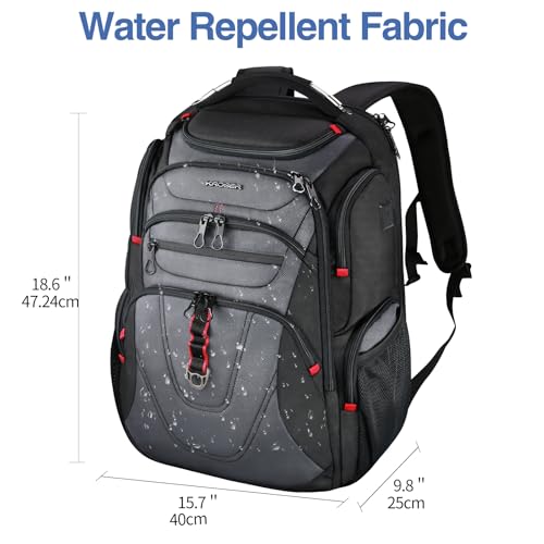 Image of KROSER TSA Friendly Travel Laptop Backpack 17.3 inch XXXL Gaming Backpack Water-Repellent College Daypack Business Backpack with RFID Pockets & USB Port for Men /Women-Black /Grey