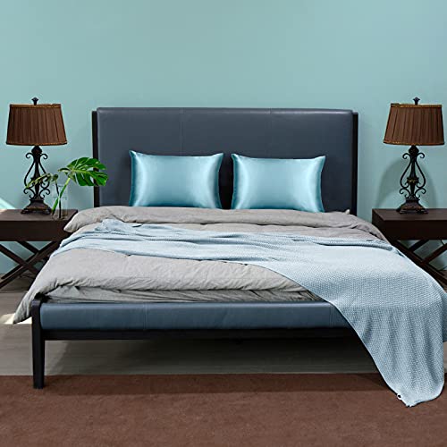 100% Mulberry Silk Pillowcase for Hair and Skin, 22 Momme Pure Natural Silk Pillow Case Both Sided with Zipper, Pillow Cover for Women Mom Men (Airy Blue, King 20''×40'')