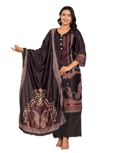 Image of Vbuyz Women's Digital Print Muslin Pakistani Style Stitched Kurta Palazzo With Dupatta | Eid Suits For Women | Salwarsuit For Women