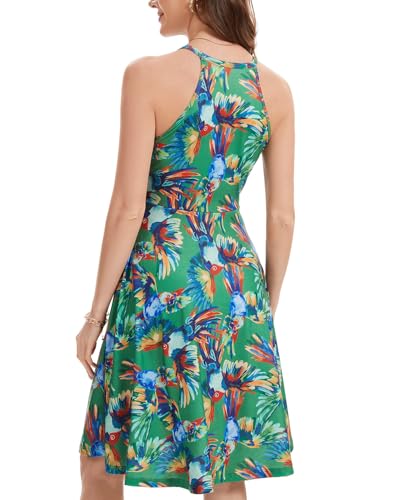 Image of ANYFITTING Built in Bra Halter Dresses for Women 2026 Summer Pockets Dress Flowy Midi Sundresses Beach Vacation