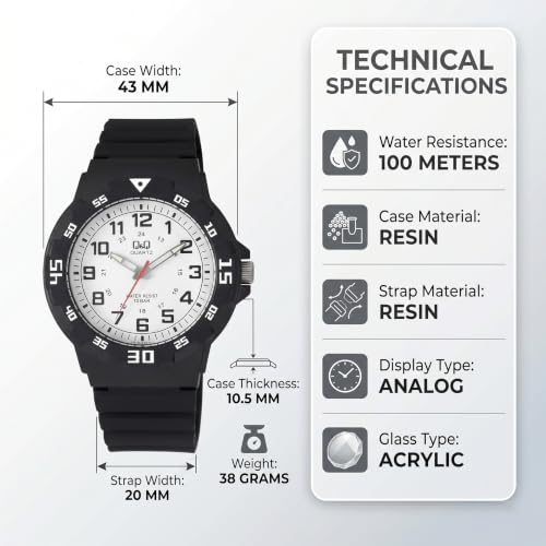 Image of Q&Q Men's Fibre Strap Analog Watch (Black Dial) - 100M Water Resistant, Lightweight Sports Casual Quartz Wristwatch - VR18J003Y