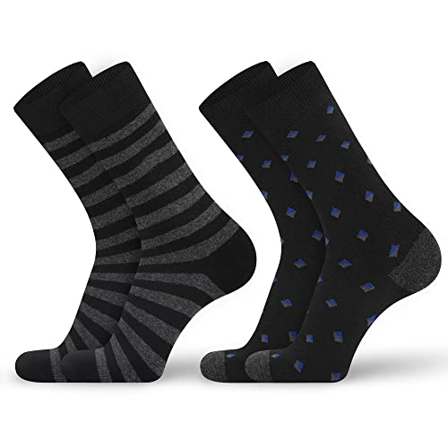Darkcom Men's Patterned Dress, Black, Mixed Pattern Dress Socks, Stripes Speckled, Classic Cotton Polyester Socks, Reinforced, Cozy 6 Pack 10-12 #TOP1