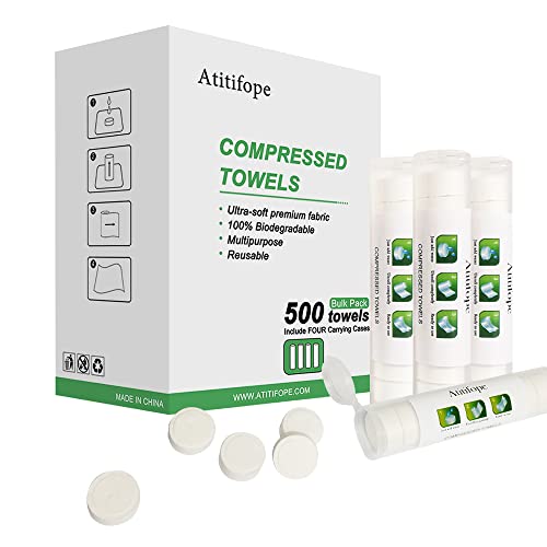 Image of Atitifope Compressed Towel Camping Hiking Travel Reusable Clean Towels Coin Tissues Bulk Pack 500Count