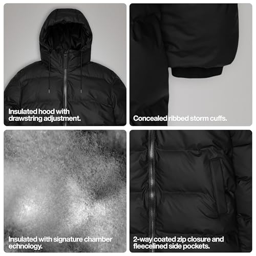 Image of RAINS Alta Puffer Jacket - Waterproof Winter Coat, Insulated Hood, Lightweight, Fleece Pockets, Warm for Cold Weather