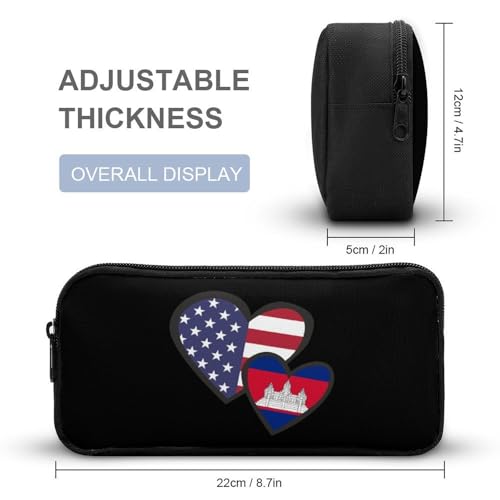 Interlocking Hearts U.S.A. Cambodia Flag Funny Backpack Set Lunch Bag Pencil Case Makeup Bag 3 in 1 for Men Women Travel4