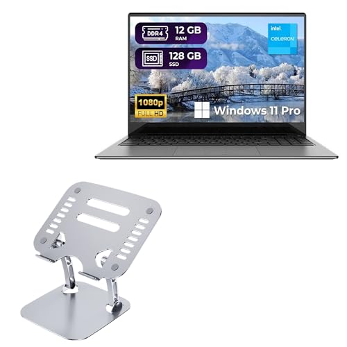 BoxWave Stand and Mount Compatible with thunderb Notebook E156S - Executive VersaView Laptop Stand, Ergonomic Adjustable Viewing Angle Metallic Riser - Metallic Silver