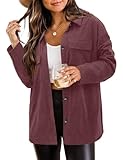 ZOLUCKY Giacca da donna in velluto a coste con bottoni, camicie invernali a maniche lunghe oversize fidanzato camicette top, Giuggiola A, XXL