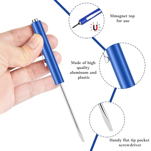 Image of 36 Pieces Pocket Screwdriver Mini Tops and Pocket Clips Magnetic Slotted Small Screw Driver with a Single Blade Head for Mechanical, Electrician (Blue)