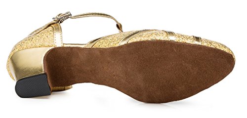 TDA Women's T-Strap Glitter Synthetic Salsa Tango Ballroom Latin Party Dance Shoes 9 Glitter Gold-5cm Heel