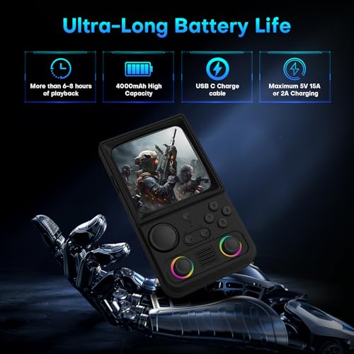 Image of R36TMAX Retro Handheld Game Console, Retro Gaming Console with 4.0 Inch 720x720 IPS Screen, Portable Handheld Linux System, 4000mAh Battery (Dark Black-128GB)