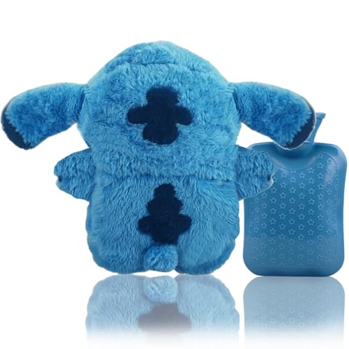 Powmag Bolsa de agua caliente con dibujos animados, diseño de dibujos animados, color azul, kawaii, bolsa de agua caliente para niños, para cumpleaños y regalos para niñas y niños, familia