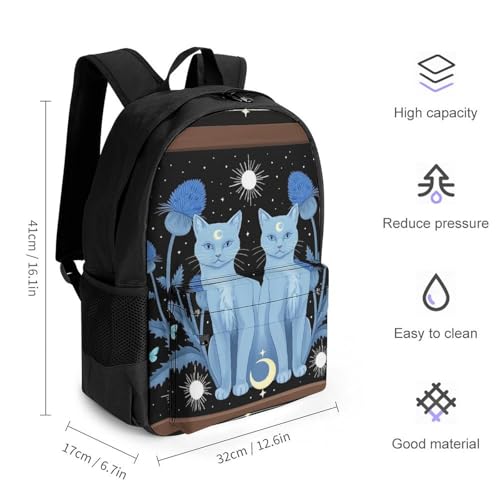 Lightweight Rucksacks for Climbing Outdoors Walking Cycling - Large Capacity Anti-Theft Multipurpose Carry On Bag, Blue Cats Garden Thistles Butterflies Moon Stars Art Camping Outdoor Backpack2
