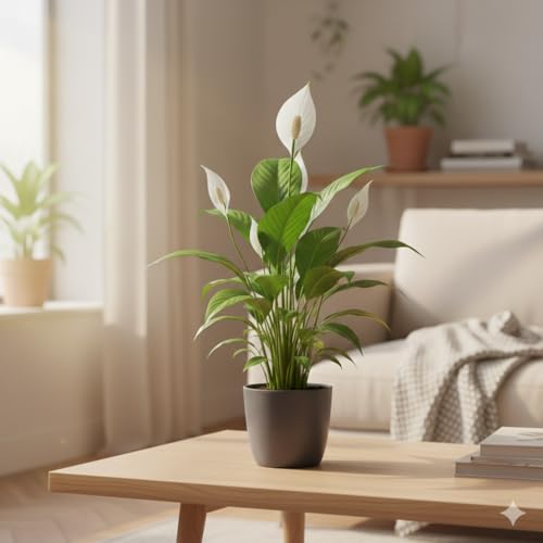 Image of ORIGINAL PEACE LILY LIVE PLANT WITH 3 INCH BLACK POT | ELEGANT GREEN FOLIAGE & WHITE FLOWERS | AIR PURIFYING INDOOR PLANT | PERFECT FOR HOME & OFFICE DECOR | LOW MAINTENANCE | PACK OF 1