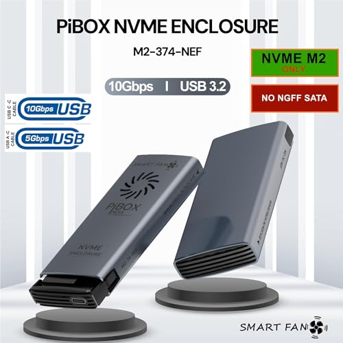 Image of PiBOX India NVME M2 Enclosure Fan, SSD Enclosure - USB 3.2 10Gbps, Tool-Free M.2 NVMe Case, PCI-E NVMe Reader, USB-C, Supports M & B&M Keys, 2230 /2242 /2260 /2280 SSDs Powerful, RTL9210CN