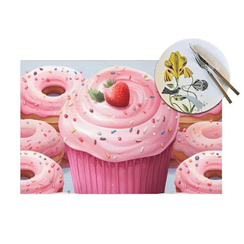 6 Sets de table en vinyle tissé rose beignet pour votre cuisine - 8