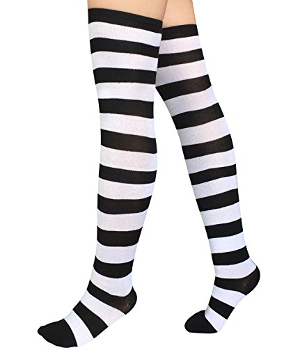Chalier 3 Pairs Womens Long Striped Socks Over Knee Thigh High Socks Stocking, Wide Stripes, One Size #TOP3
