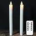 DRomance White Flameless Taper Candles with Remote and Timer, Moving Wick LED Flickering Window Candles Battery Operated 0.78 x 9.5 Inches Real Wax Amber Yellow Christmas Decoration Candles Set of 2