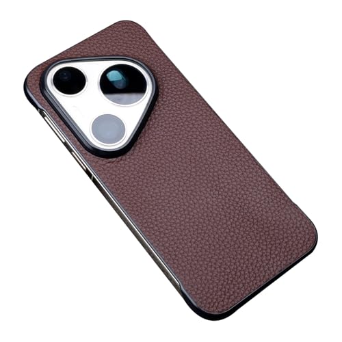 Coque Huawei Pura 90 Pro antichoc en cuir véritable marron sans bordure