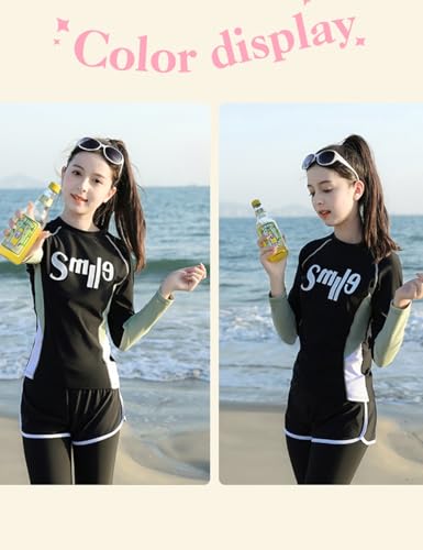 Image of KORADI Girls Swimsuits Rash Guard Swim Set Kids Two-Piece Bathing Suits Teen Swimwear Beach Shorts Sun Protection Swim Shirts