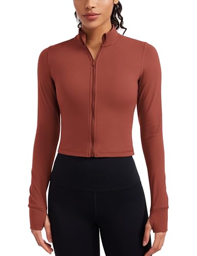 Image of CRZ YOGA Butterluxe Cropped Athletic Jackets | Extremely Soft, Slim Fit, Full Zip, Mockneck, Thumb Holes, for Women
