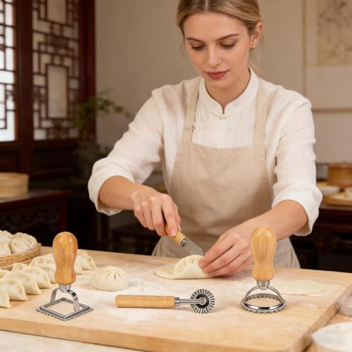 Rouleau À Raviolis avec stamp manuel en bois pour découpe précise - 4