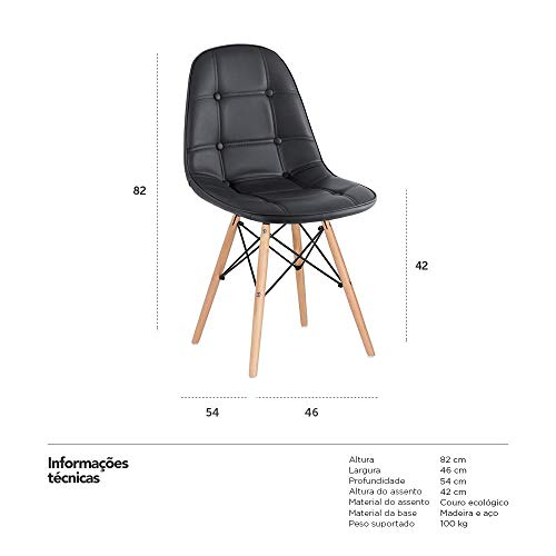 Cadeira estofada Eames Eiffel Botonê - Preto - Base de madeira clara