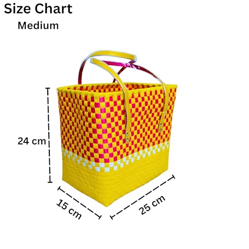 Image of Hand Made Multipurpose Plastic Basket with Lid | Eco-Friendly, Washable, Rust-Free Storage Basket for Kitchen, Picnic, Toys, Travel, Office | Lightweight basket (COMBO 2, SET OF 3 (XL-L-M))