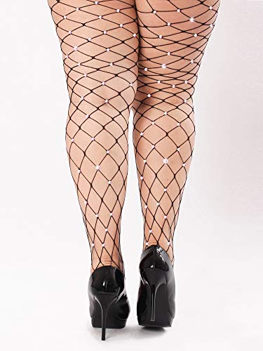 Aneco 2 Pairs Plus Size Fishnets Sparkle Diamond Cross Mesh Tights Woman Sexy Black Tights Pantyhose Stockings #TOP4