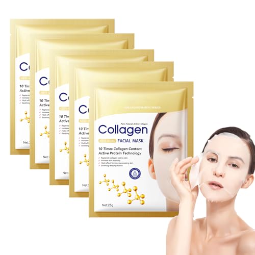 5pcs Maschere Viso in Tessuto Idratante, Collagene Maschera Viso Idratante, Set di Biologiche Idratanti, Nutrienti, Idratanti/Luminose/Lenitive(02)