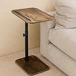 M.J COMFY-LIFE C-Shape Side Table, Height Adjustable Swivel Sofa Table 360° Rotating Tray Space-Saving Coffee Snack and Bed End Table for Living Room Bedroom Bedside Couch (Rustic Brown, 1)