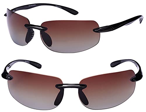 Mass Vision The Influencer 2 Pair of Lightweight Sport Wrap Polarized Sunglasses for Men and Women - 2 Hard Carrying Cases Included (HD Amber, 65)