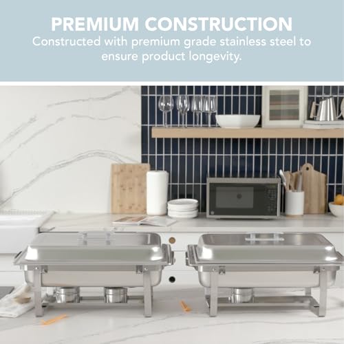 Alpha Living 4 Pack Chafing Dish Full Set – Stainless Steel Catering Chafer with Lids, Pans & Fuel Holders – Buffet Food Warmers for Parties, Events & Weddings – Alpine Gray Handles - Image 6