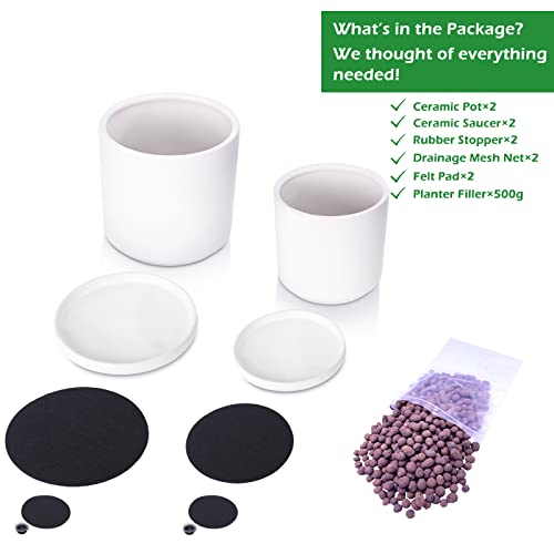 Kazeila Plant Pots Set Ceramic Planter For Indoor Outdoor Plants Flowers 8 And 10 Inch Matte White Cylinder Flower Pot With Saucer And Drainage Hole,Glazed Finish Interior And Exterior #TOP3