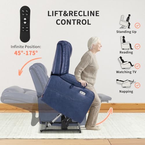 Image of EONIX Dual Motor Power Lift Recliner Chair for Elderly, 400lb, Navy Blue