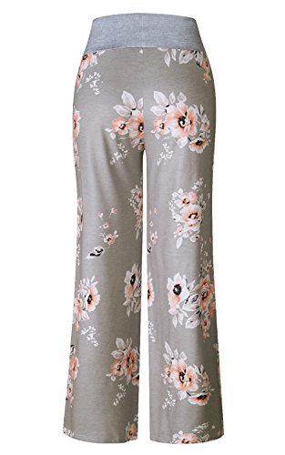 Image of AMiERY Women's Comfy Casual Pajama Pants Floral Print Drawstring Palazzo Lounge Pants Wide Leg