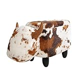 GIA Ottoman with Storage, Foot Stand and Wooden Legs, Shorthorn Dairy Cow, Brown and White