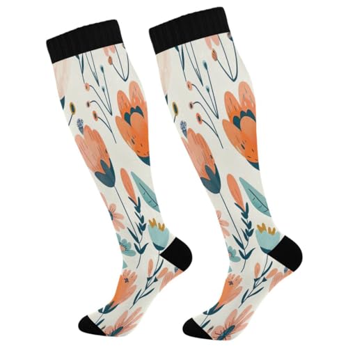 JUMBEAR Calcetines de compresión para hombres y mujeres (1 par) calcetines de tubo largo antideslizantes ideales para correr, enfermeras, viajes, vuelos, embarazo, hermosas flores pequeñas